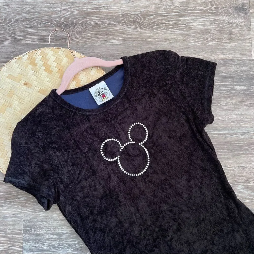 RARE vintage 1995 Mickey & Co little black velvet dress w/ rhinestone Disney - Picture 3 of 9